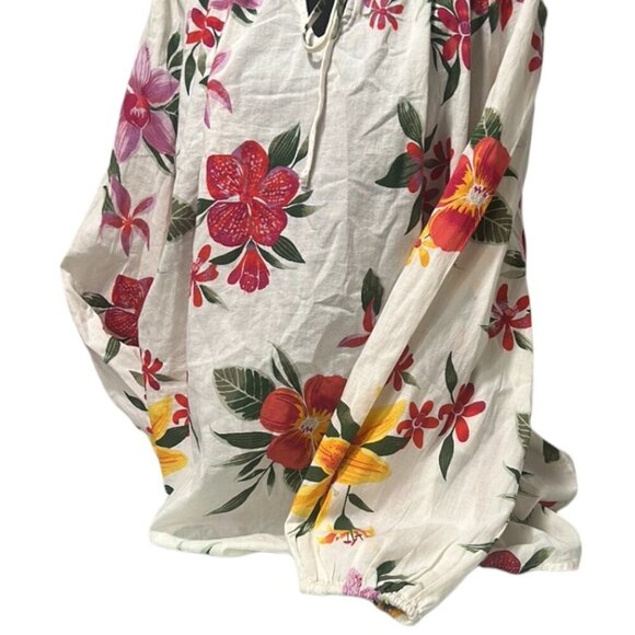 Old Navy Floral Peasant Blouse XXL Tie Neck Puff Sleeve Top - Picture 5 of 16